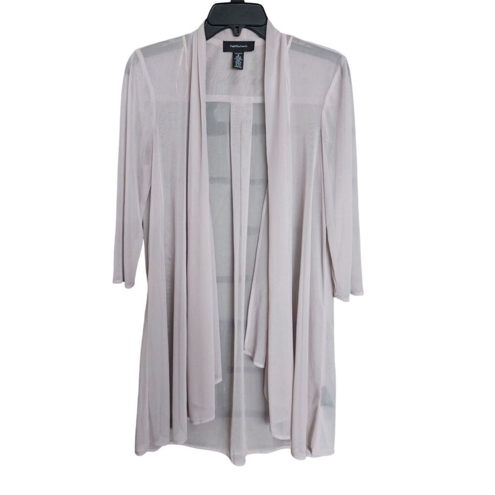 R&M Richards Sheer Draped Open Front Jacket Evening Layer Taupe Nude 6